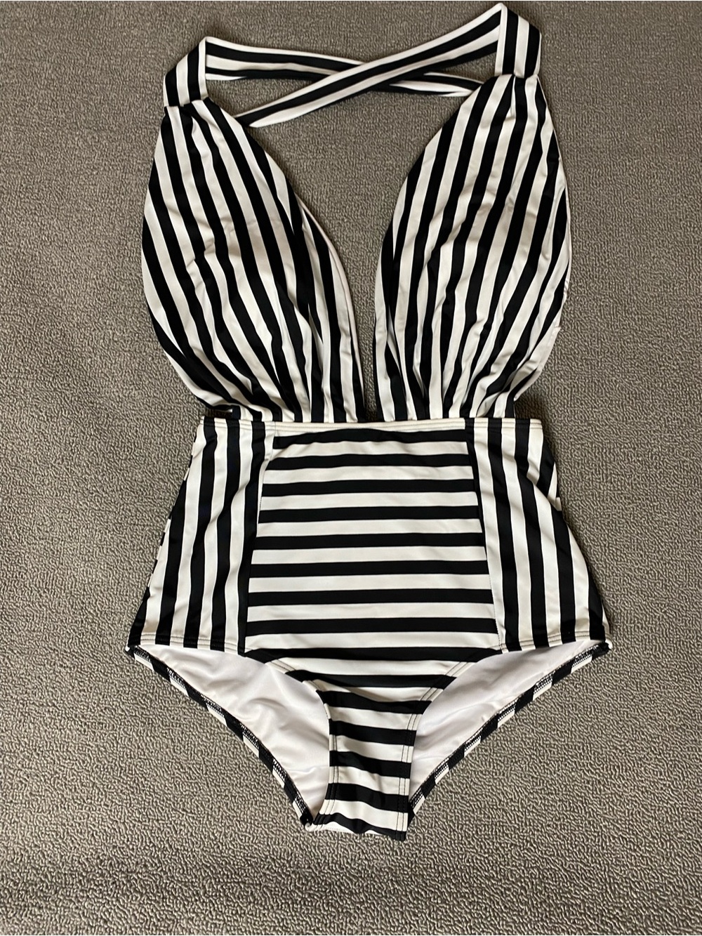 Cocoship One Piece Open Back Deep Plunge Swim Suit- Beach Summer Vacation